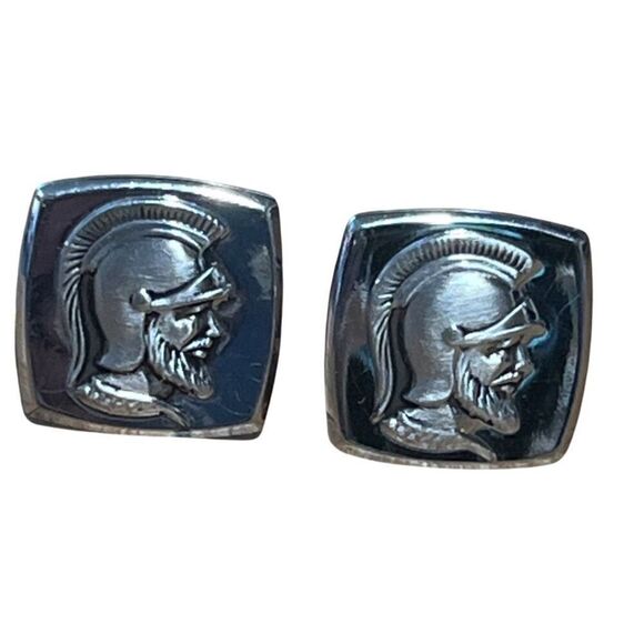 Hickok USA Retro Warrior Soldier Spartan Trojan Vintage Silver Tone Cufflinks - Picture 2 of 8